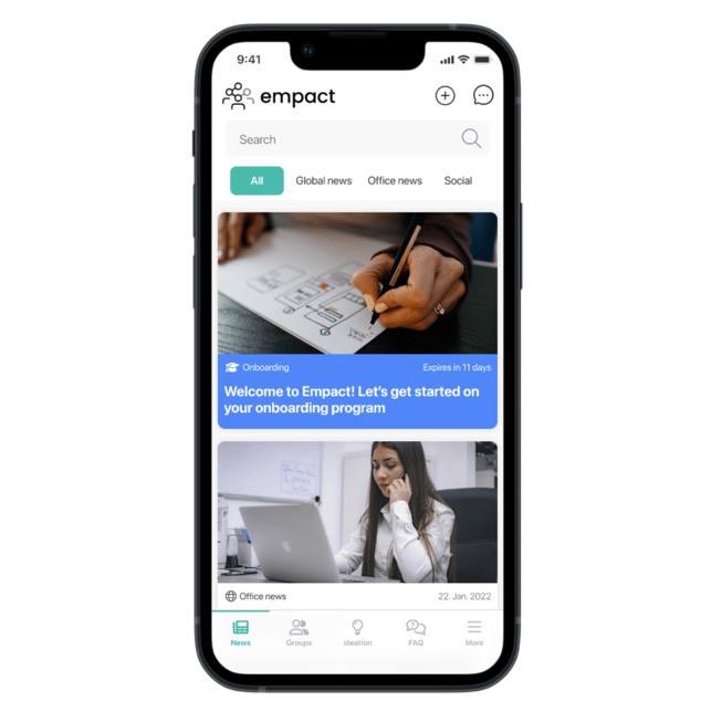 Onboarding in employee engagement app